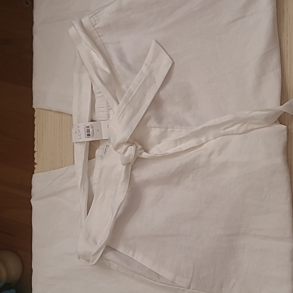 NWT Loft Linen cropped wide-leg pants in White, Size L